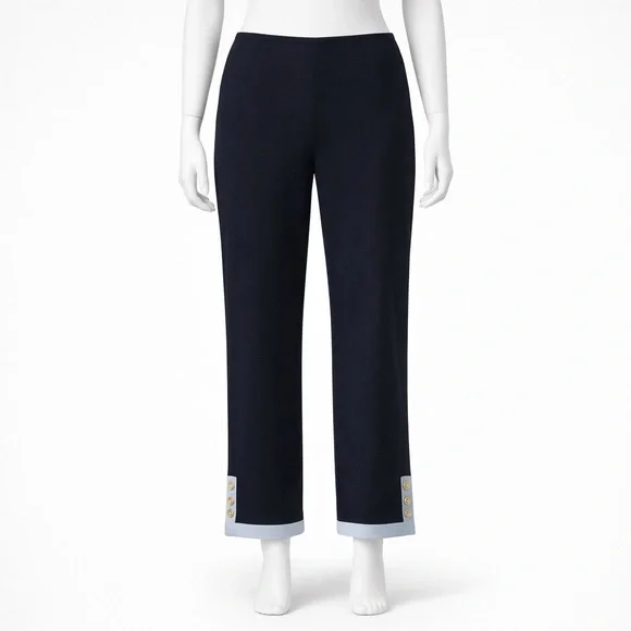 St. John Sport Navy Cotton Jacket & Pants Set Gold Buttons Trim Size M / 10 USA - Picture 4 of 12